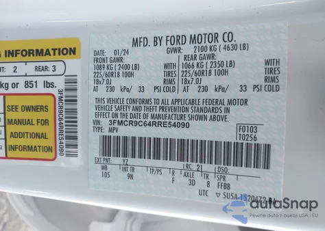 2024 Ford Bronco Sport Outer Banks from USA, damaged, VIN 3FMCR9C64RRE54090